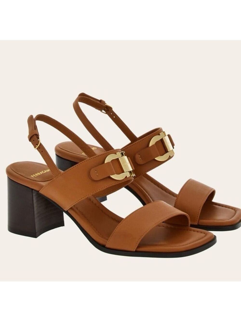 FERRAGAMO Women's Priscilla 55 Leather Ankle Strap
Heel Sandals NWT